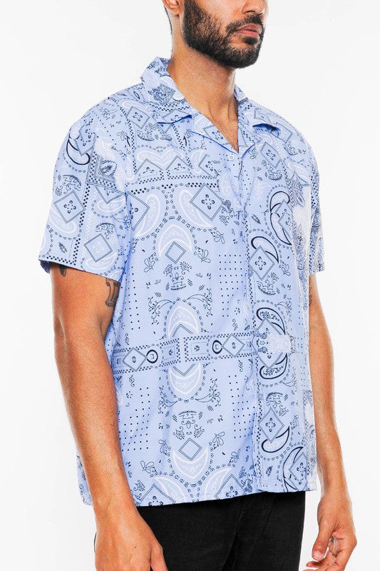 Stacey B's Mens Collared Print Button Down