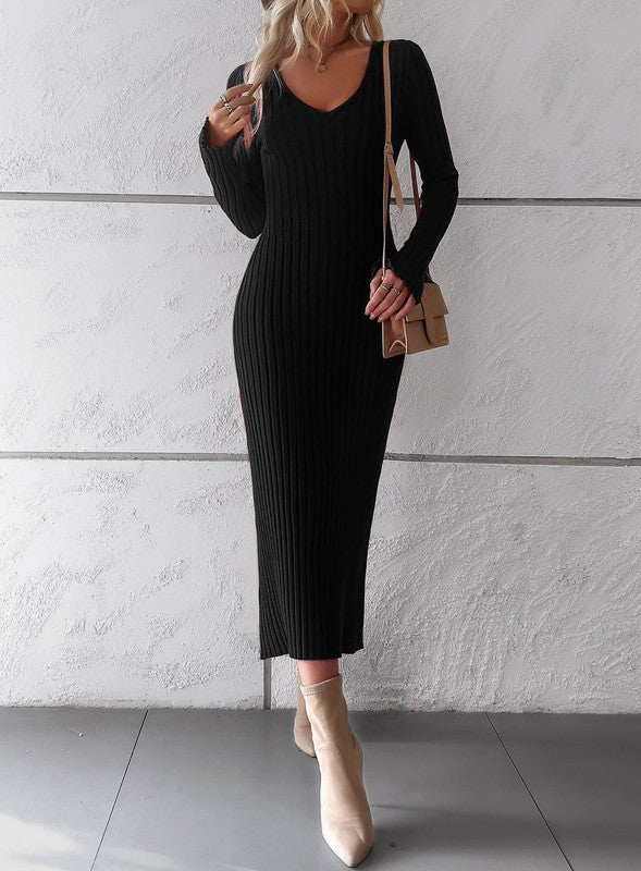 Stacey B's Ribbed long sleeve midi dress