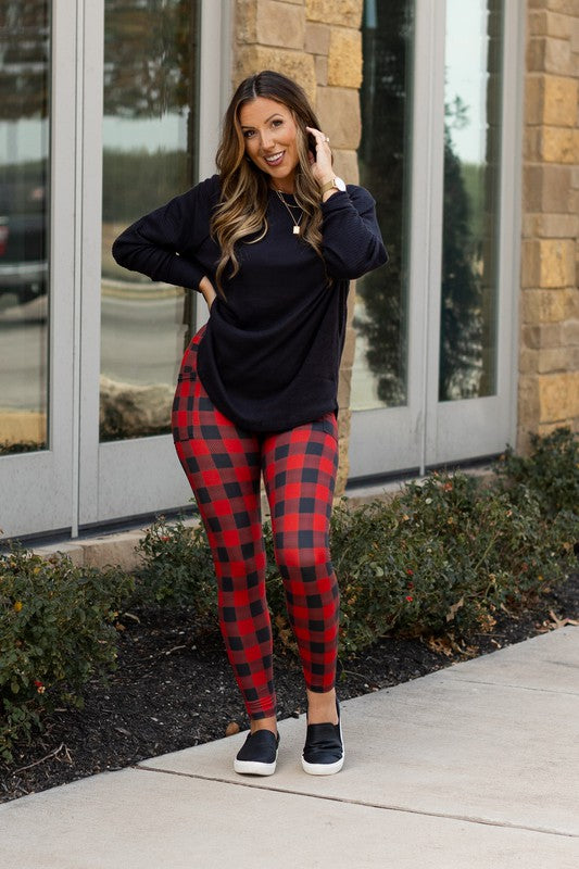 Stacey B's Red & Black Plaid Leggings