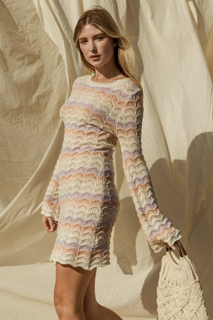 Stacey B's Round Neck Bell Sleeve Sweater Dress