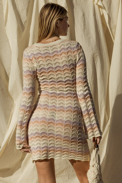 Stacey B's Round Neck Bell Sleeve Sweater Dress