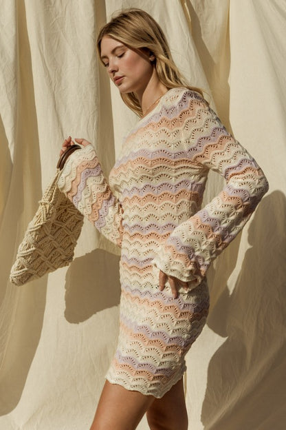 Stacey B's Round Neck Bell Sleeve Sweater Dress
