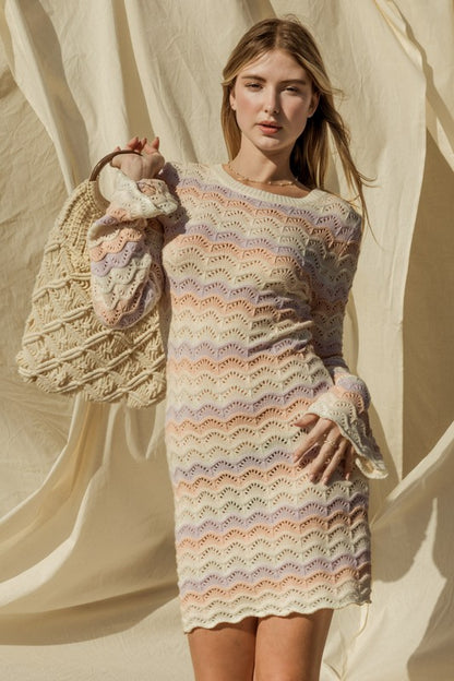 Stacey B's Round Neck Bell Sleeve Sweater Dress