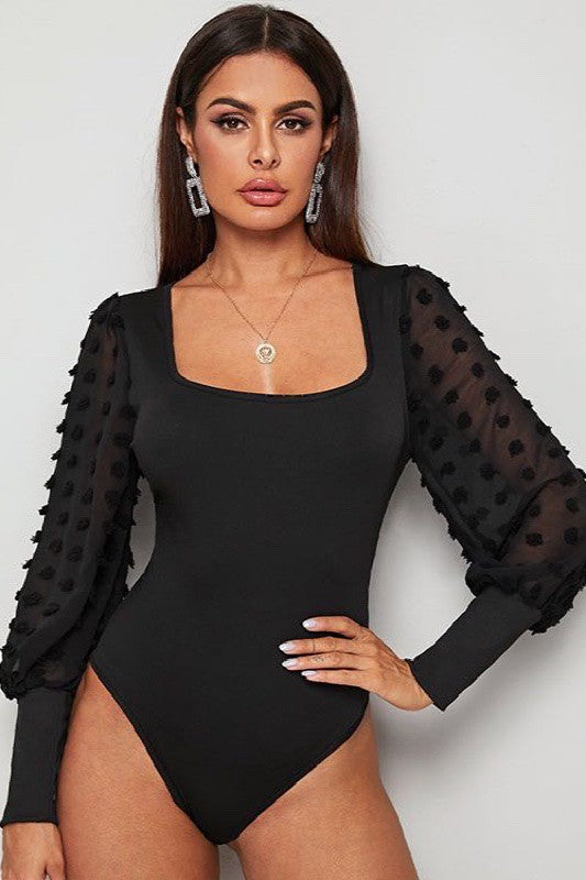 Stacey B's Swiss dot long sleeve bodysuit