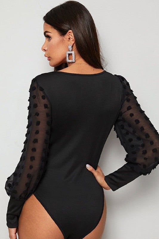 Stacey B's Swiss dot long sleeve bodysuit