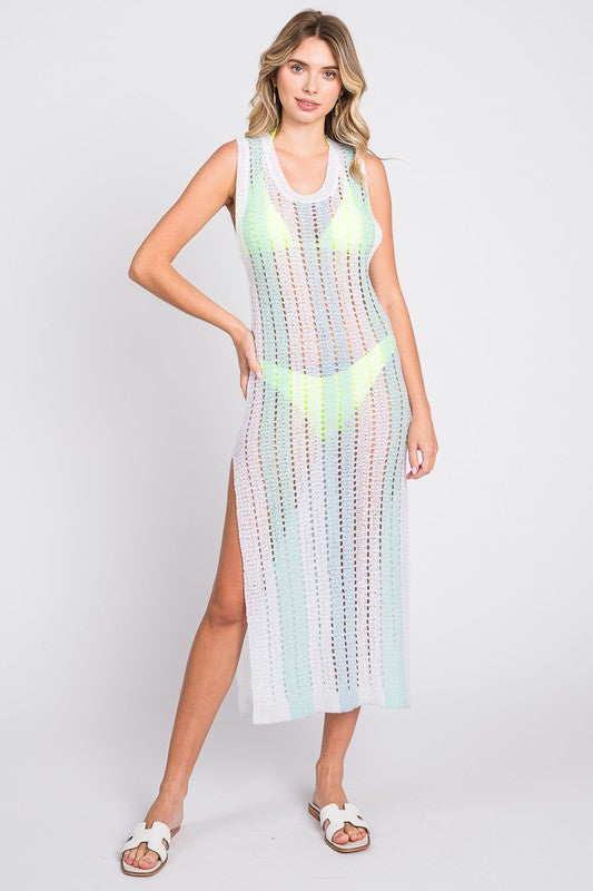 Stacey B's Crochet Beach Striped Cover-Up Dress