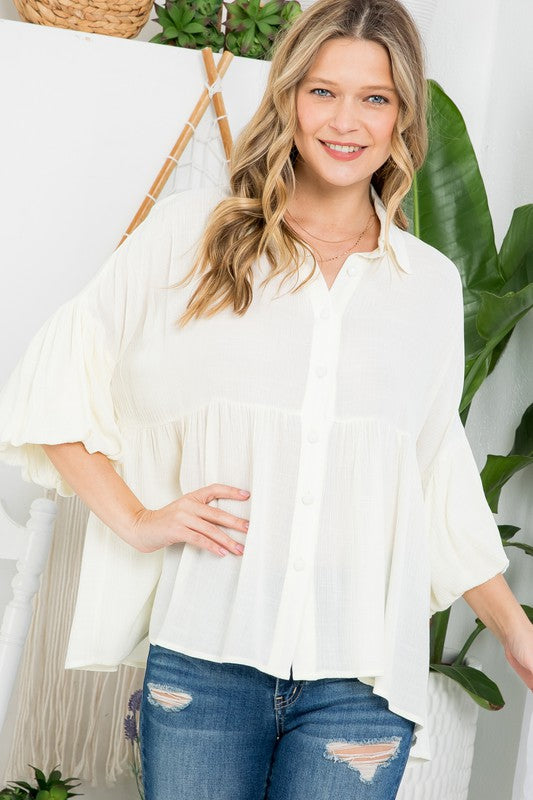 Stacey B's Plus Solid  Button Down Blouse