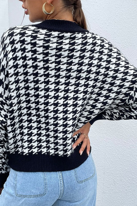 Stacey B's Black Houndstooth Pattern Drop Shoulder Sweater