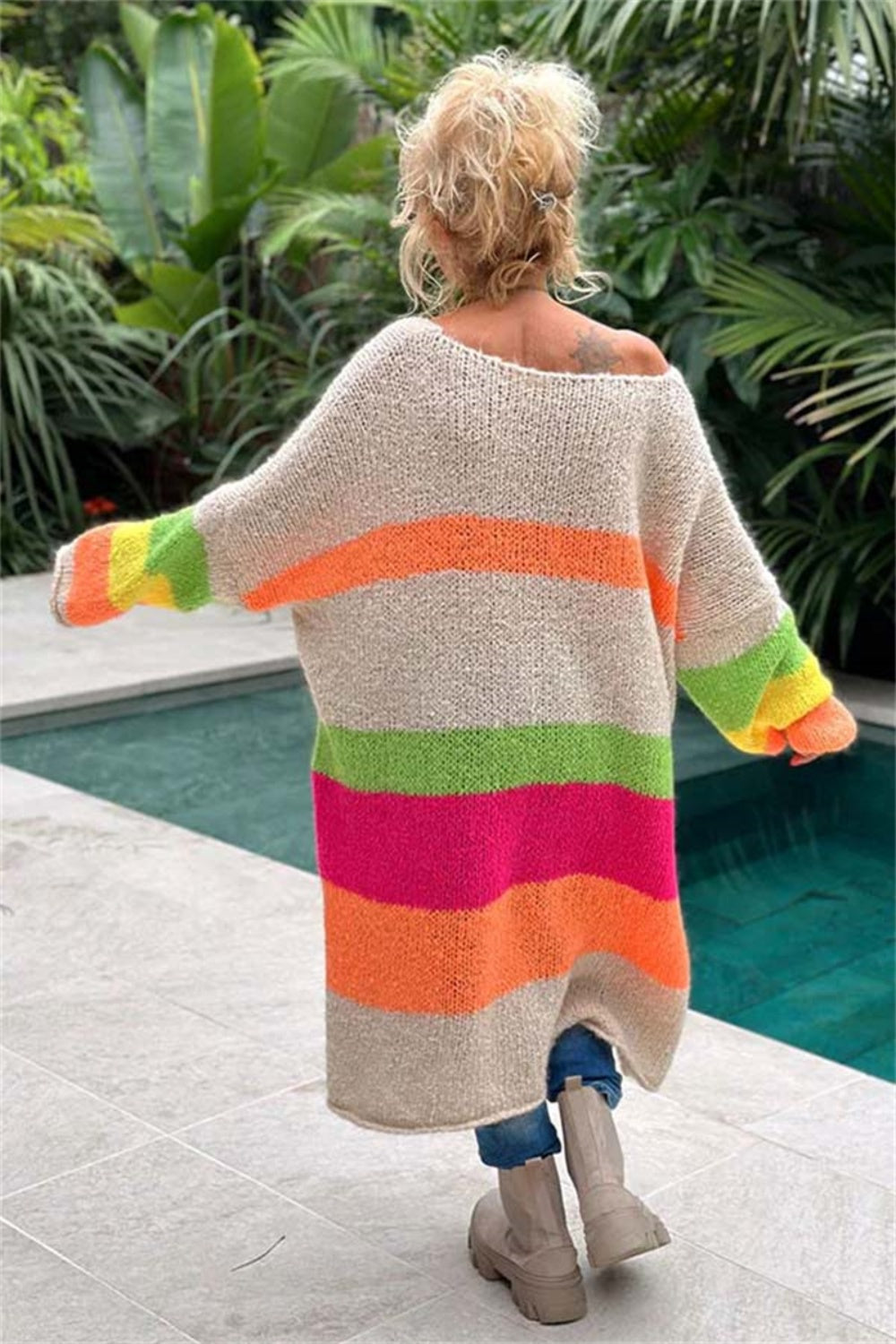 Stacey B's Color Block V-Neck Long Sleeve Sweater Dress