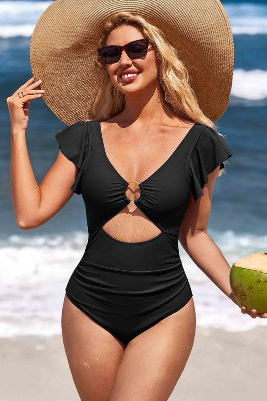 Stacey B's Ruffle O-Ring Cutout One Piece Bathing Suit