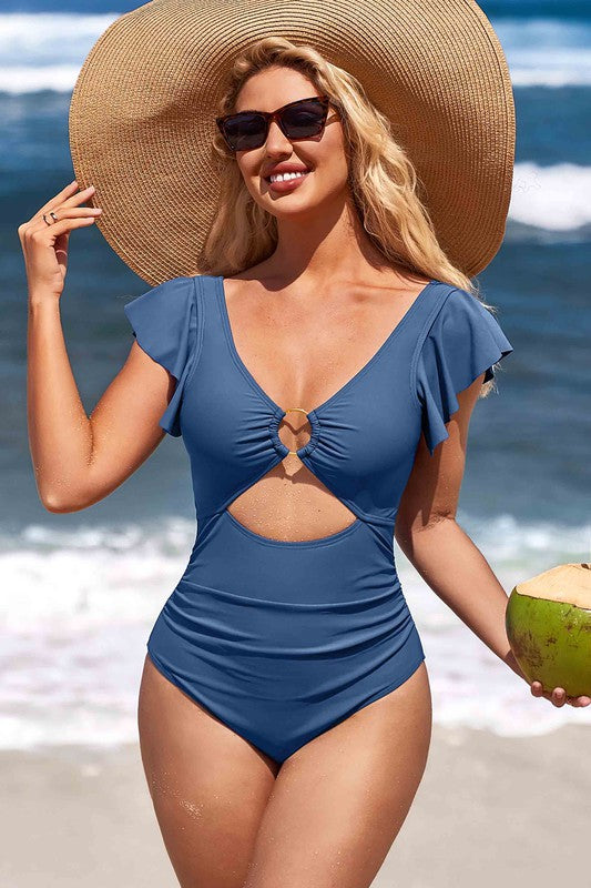 Stacey B's Ruffle O-Ring Cutout One Piece Bathing Suit