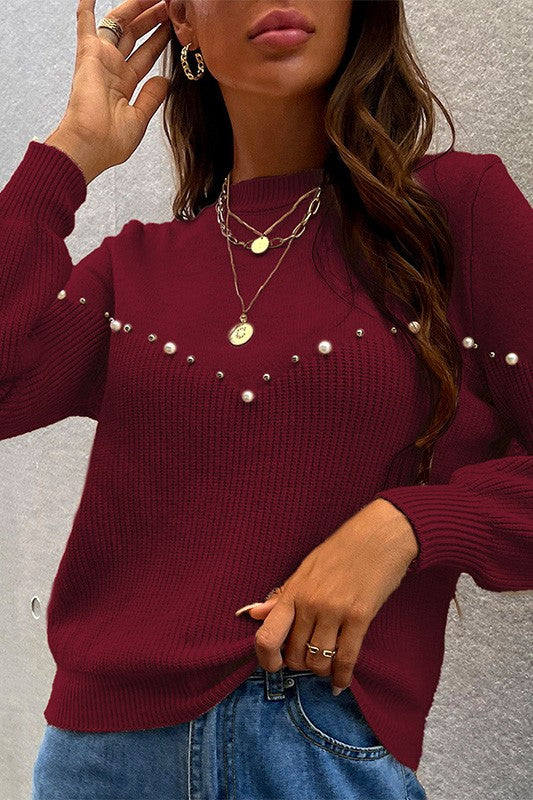 Stacey B's Red Essence Pearls Beaded Sweater