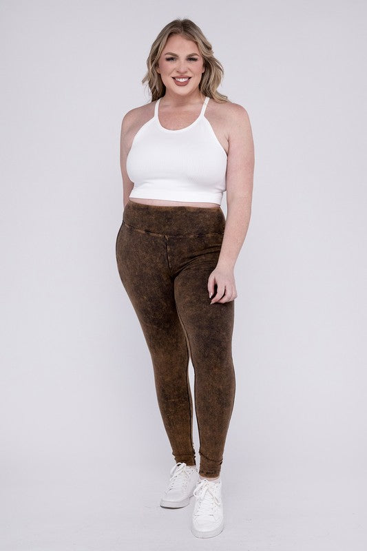 Stacey B's Plus Mineral Washed Wide Waistband Yoga Leggings