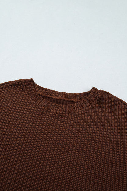 Stacey B's Dark Brown Textured Ribbed Knit Lettuce Trim 2pcs Lounge Set