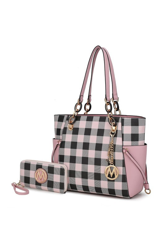 Stacey B's MKF Yale Checkered Tote Bag with Wallet by Mia K