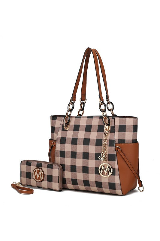 Stacey B's MKF Yale Checkered Tote Bag with Wallet by Mia K