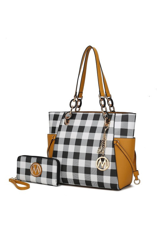 Stacey B's MKF Yale Checkered Tote Bag with Wallet by Mia K