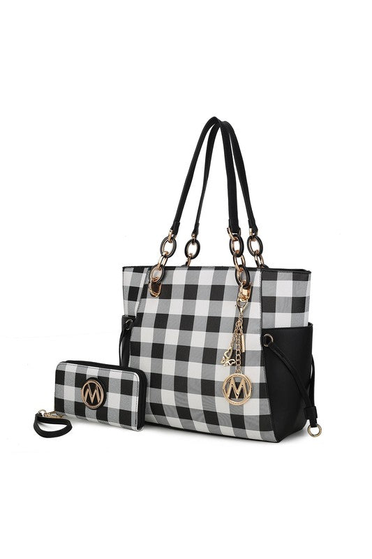 Stacey B's MKF Yale Checkered Tote Bag with Wallet by Mia K