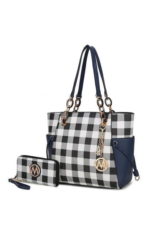 Stacey B's MKF Yale Checkered Tote Bag with Wallet by Mia K