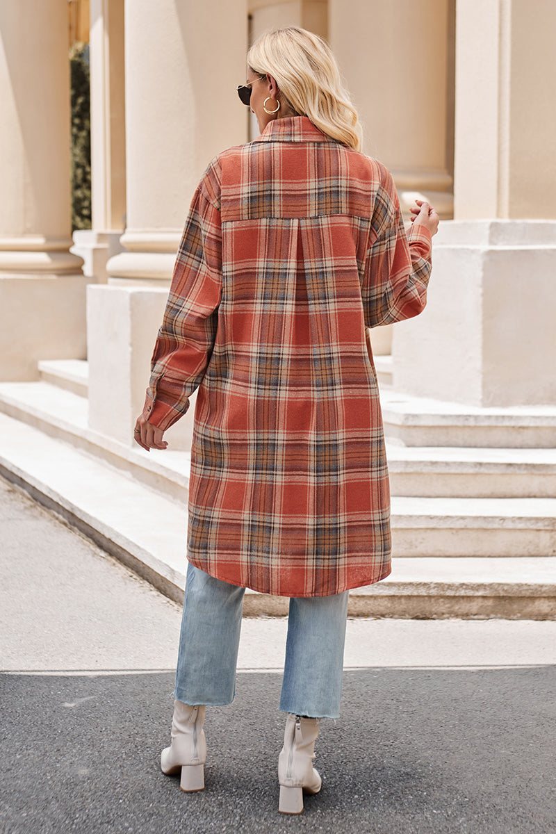 Stacey B's Mandy Plaid Collared Neck Long Sleeve Coat