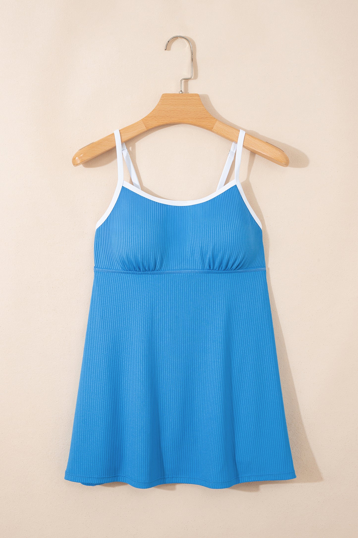 Stacey B's Dusk Blue Color Block Edge Ribbed Pocketed Lined Swim Dress
