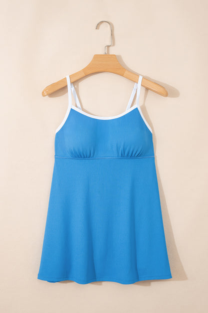 Stacey B's Dusk Blue Color Block Edge Ribbed Pocketed Lined Swim Dress
