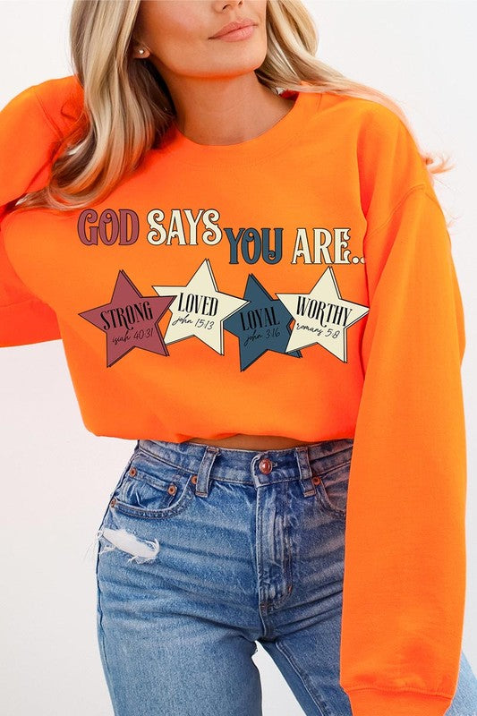 Stacey B's God Strong Loved Oversized Graphic Sweatshirts