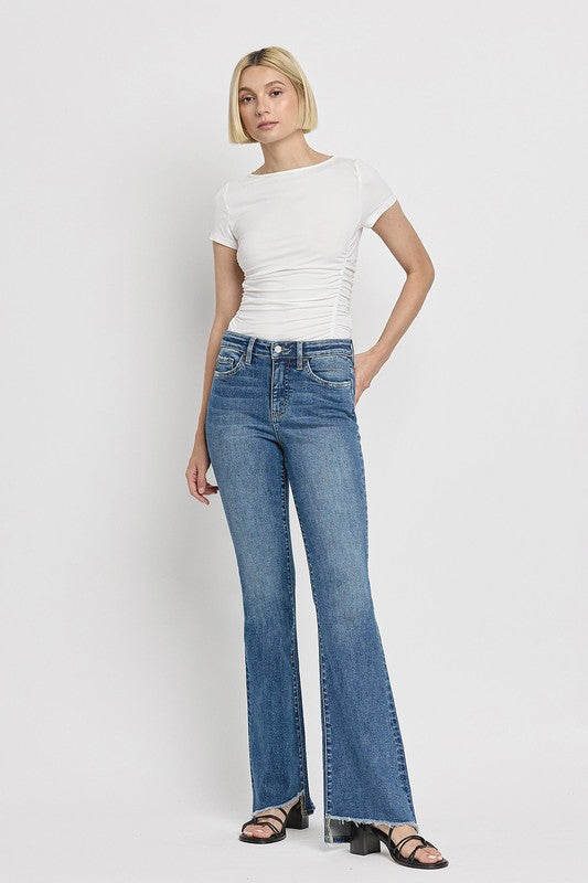 Stacey B's High Rise Slant Hem Flare Jeans