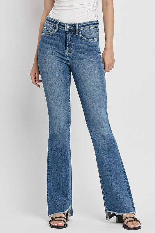 Stacey B's High Rise Slant Hem Flare Jeans