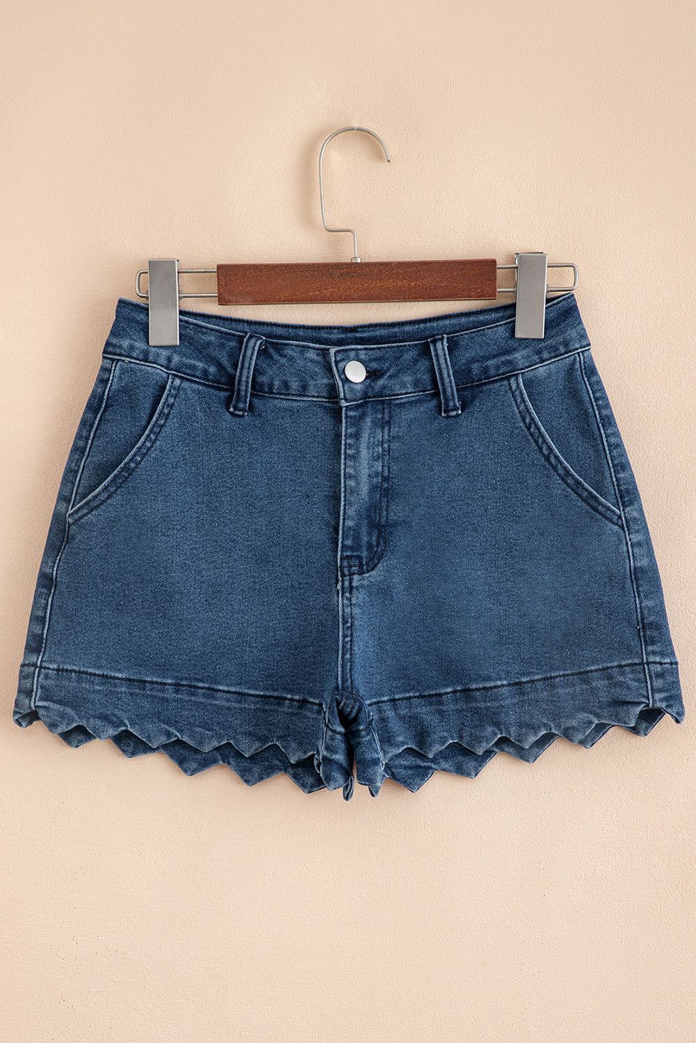 Stacey B's Sail Blue Scalloped Hemline Acid Wash High Waist Denim Shorts