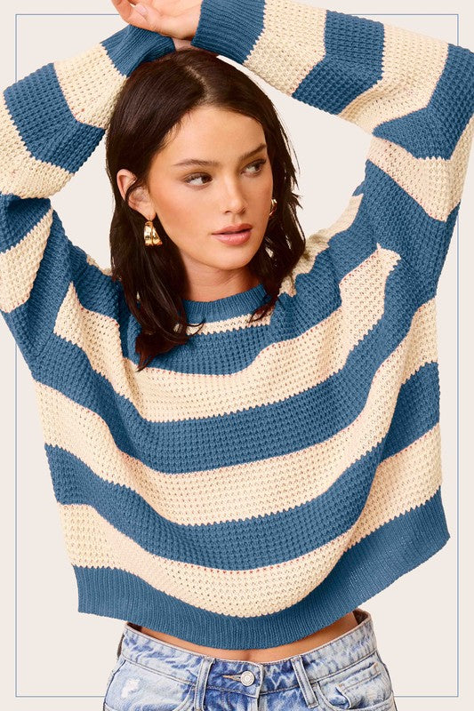 Stacey B's Striped Round Neck Loose Fit Sweater