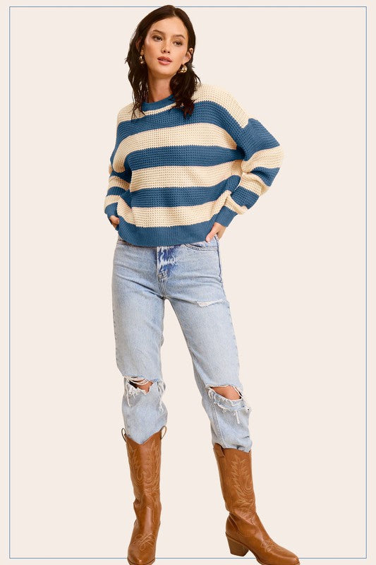 Stacey B's Striped Round Neck Loose Fit Sweater