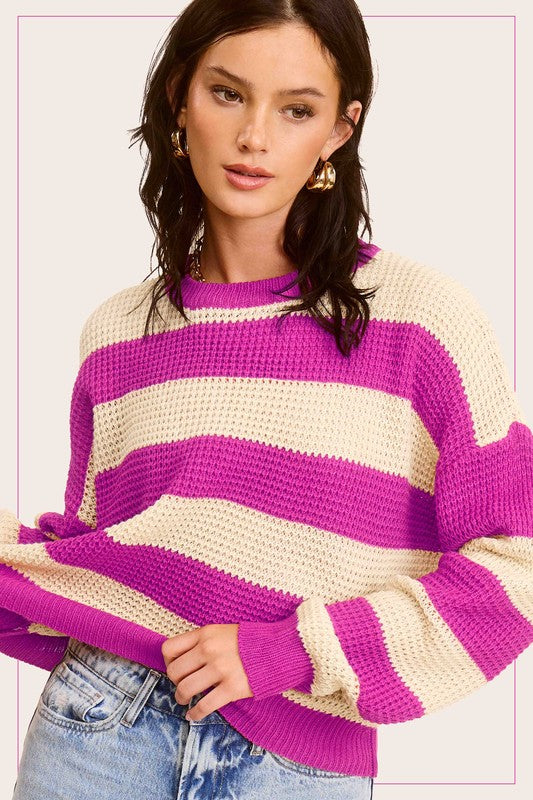 Stacey B's Striped Round Neck Loose Fit Sweater