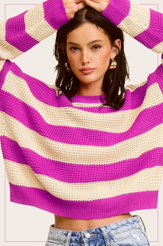 Stacey B's Striped Round Neck Loose Fit Sweater