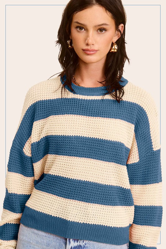 Stacey B's Striped Round Neck Loose Fit Sweater