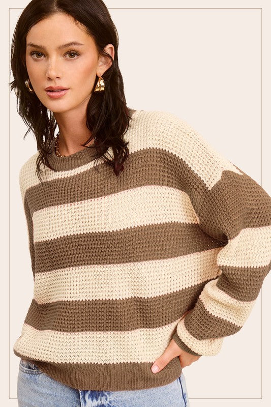 Stacey B's Striped Round Neck Loose Fit Sweater