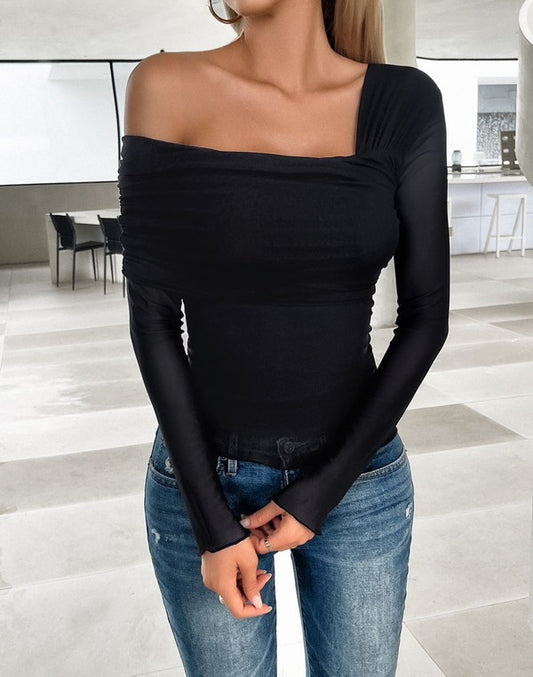 Stacey B's Long sleeve one shoulder blouse