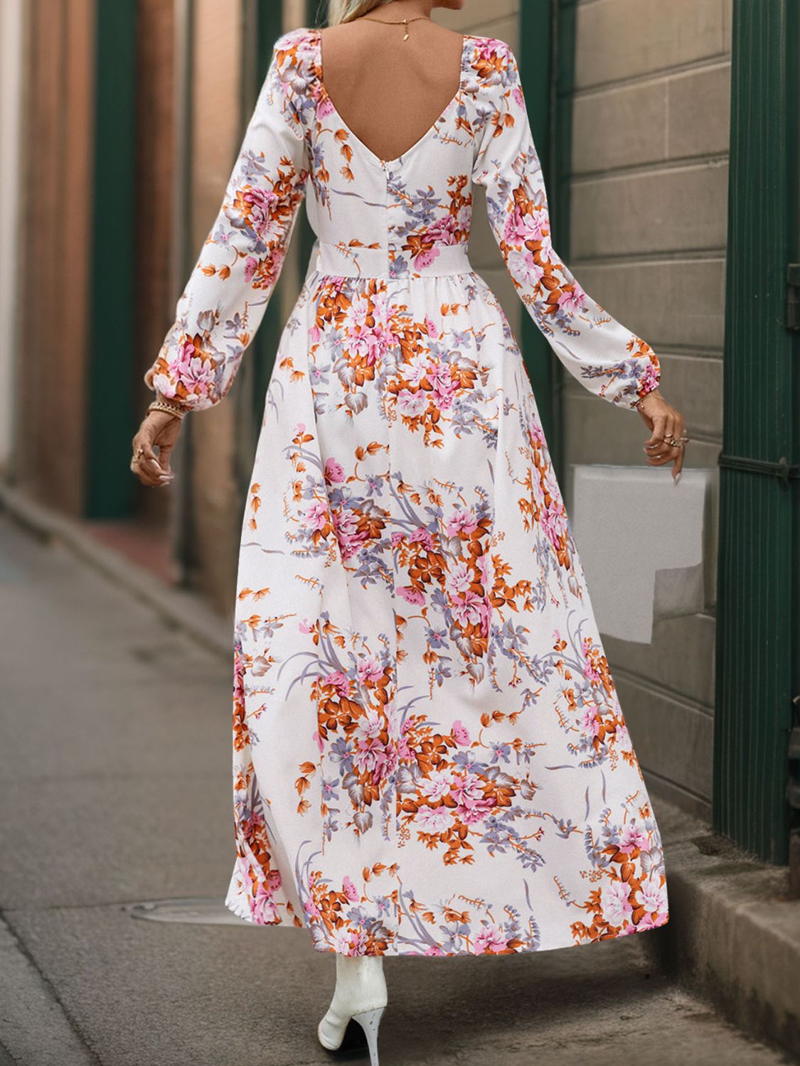 Stacey B's Slit Printed Surplice Long Sleeve Maxi Dress