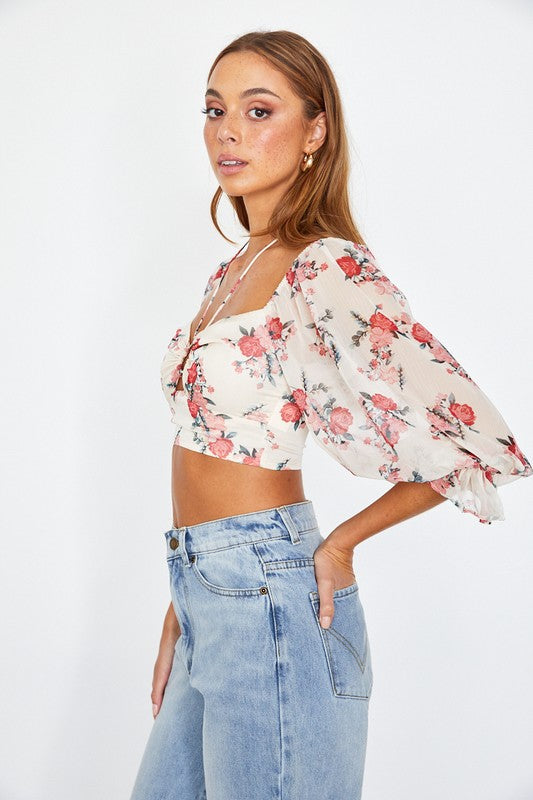 Stacey B's Chiffon Balloon Sleeved Bustier Crop Top