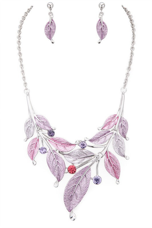 Stacey B's Metal Leaf Statement Necklace Set