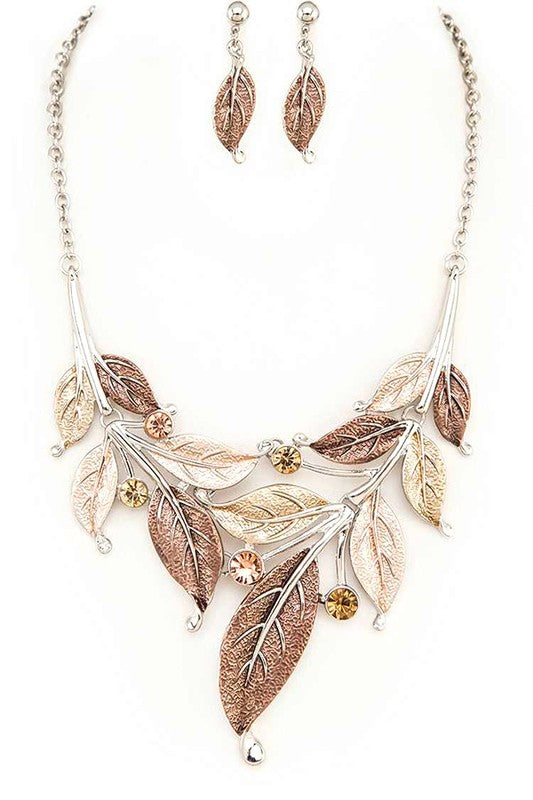 Stacey B's Metal Leaf Statement Necklace Set