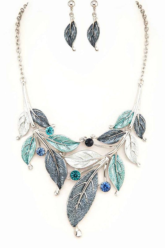 Stacey B's Metal Leaf Statement Necklace Set