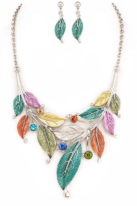 Stacey B's Metal Leaf Statement Necklace Set