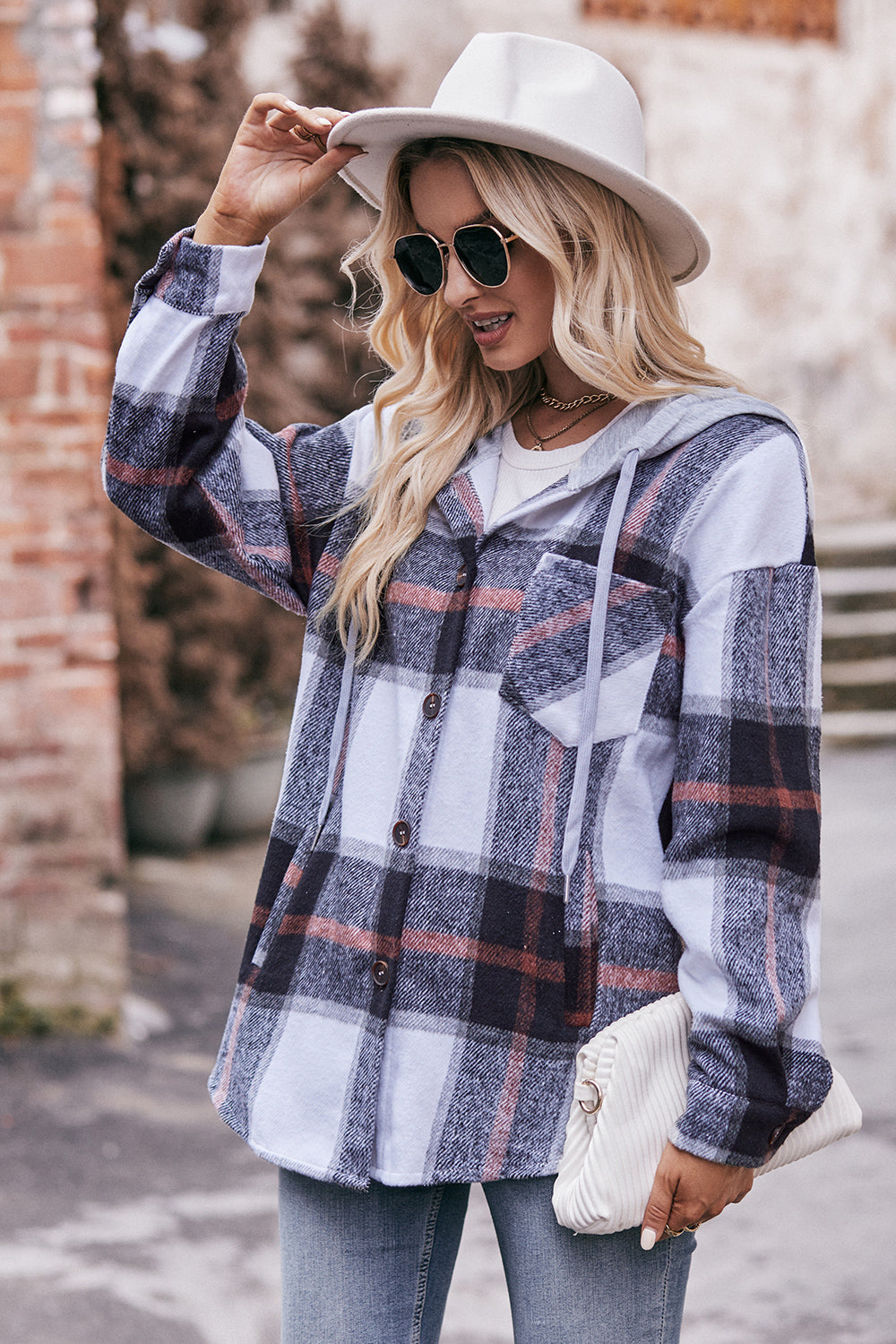 Stacey B's Mandy Plaid Dropped Shoulder Hooded Jacket