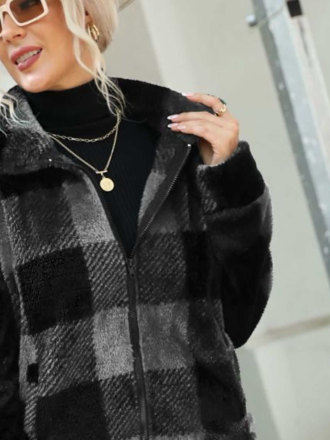 Stacey B's Plaid Zip-Up Collared Jacket