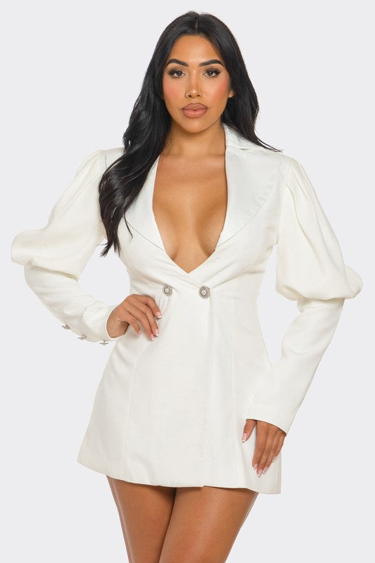 Stacey B's Ivory Puff Sleeve Blazer Dress