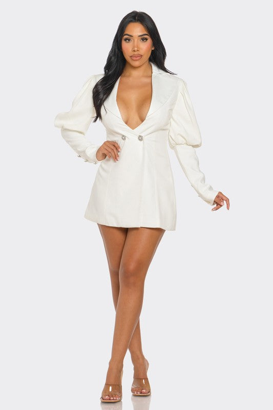 Stacey B's Ivory Puff Sleeve Blazer Dress