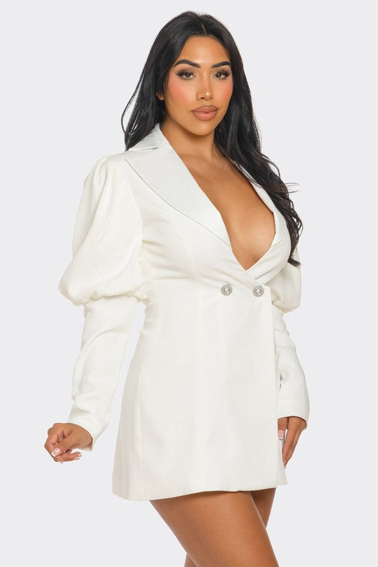 Stacey B's Ivory Puff Sleeve Blazer Dress