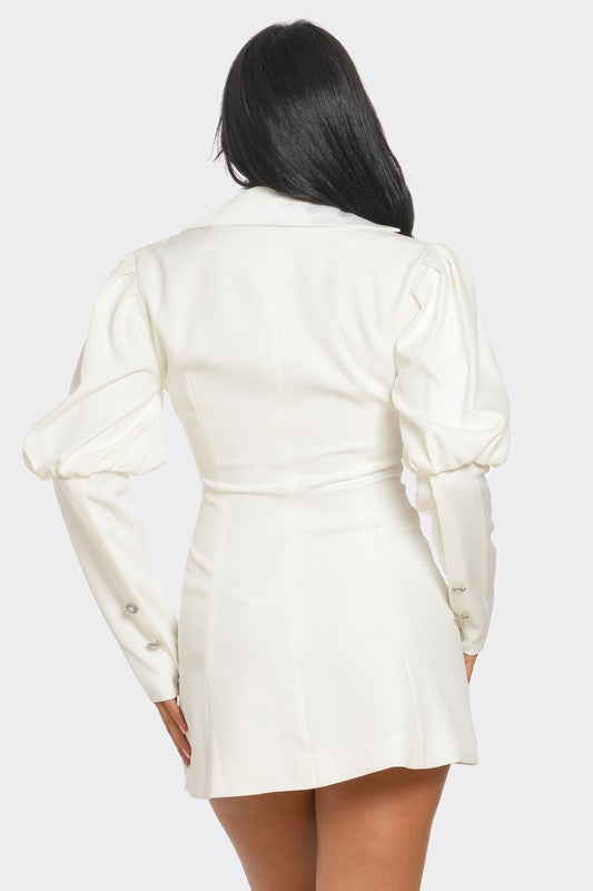 Stacey B's Ivory Puff Sleeve Blazer Dress