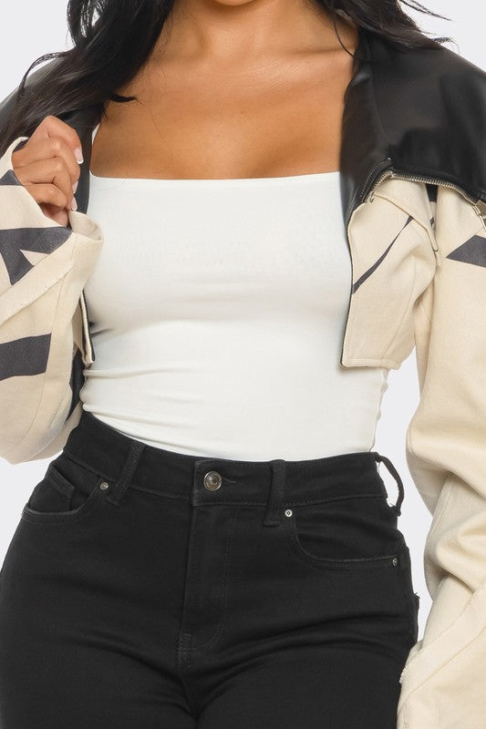 Stacey B's Two-Tone Puff Sleeve Bomber Jacket